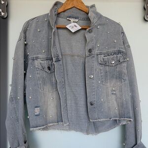 NWT Stylish Pearl-Studded Denim Jacket